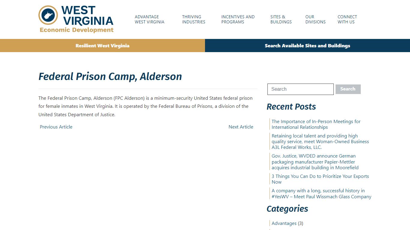 Federal Prison Camp, Alderson - West Virginia